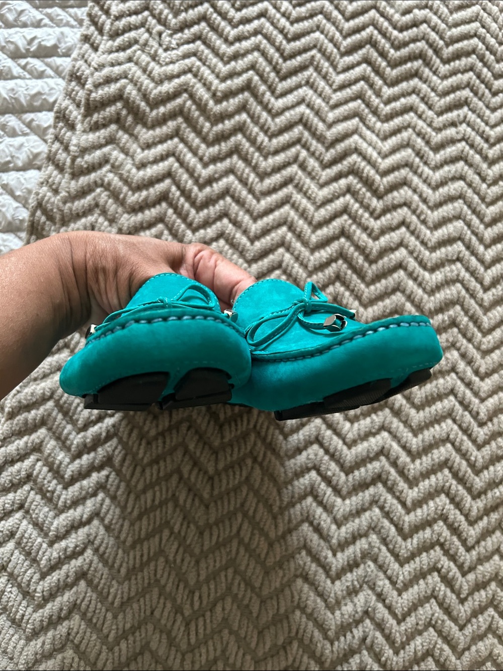 Saks Fifth Avenue Teal Suede Moccasin Loafers - Picture 7 of 8